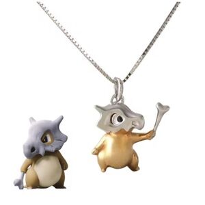 18K Gold & 925 Sterling Silver Pokemon Cubone Pendant Necklace Pocket Monster